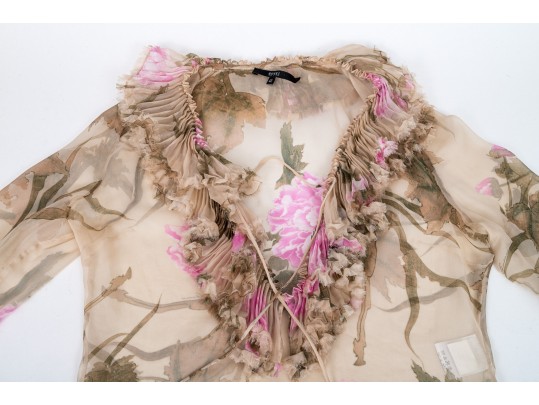 Gucci Ivory And Pink Sheer Silk Floral Blouse, Size 42