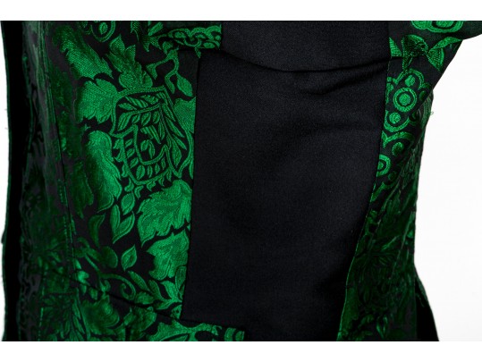 Burberry Luxurious Green Brocade Pattern Short Shacket, Size 4