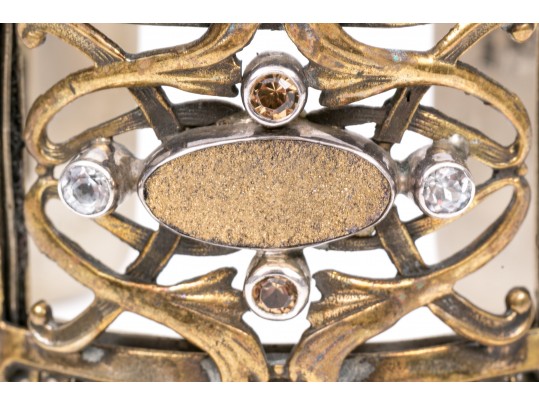 Margaret Thurman Sterling And Bronze Wide Lattice And White Topaz Cuff Bracelet