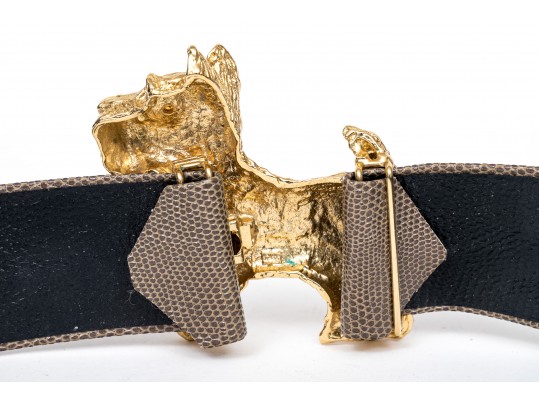 Mimi Din Vintage Scotty Dog Motif Belt Buckle, With Belt