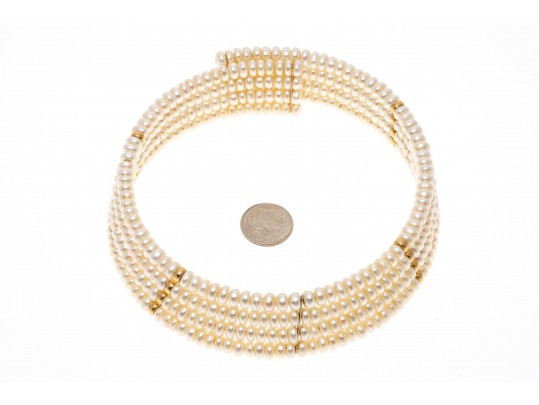 Pearl And 14K Four Stranded Collar Necklace