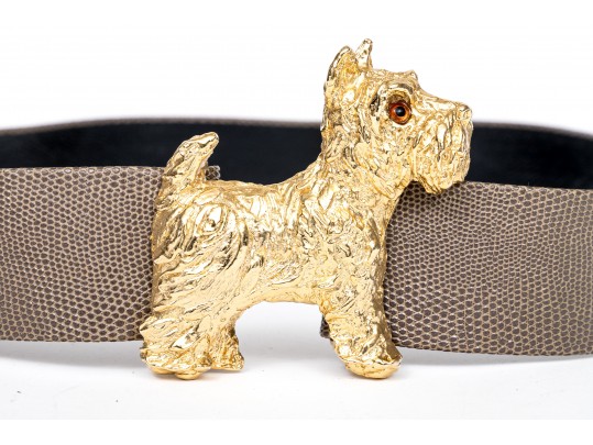 Mimi Din Vintage Scotty Dog Motif Belt Buckle, With Belt