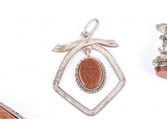 Lot Of Assorted Sterling, 800 Silver And Gold Filled Goldstone Glass Jewelry Pieces