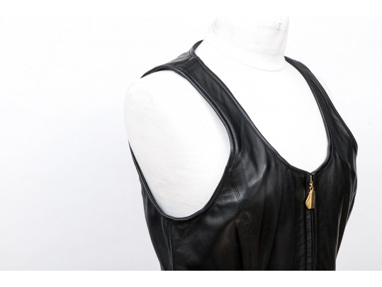 Dana Buchman Black Leather Zip Vest, Size 10