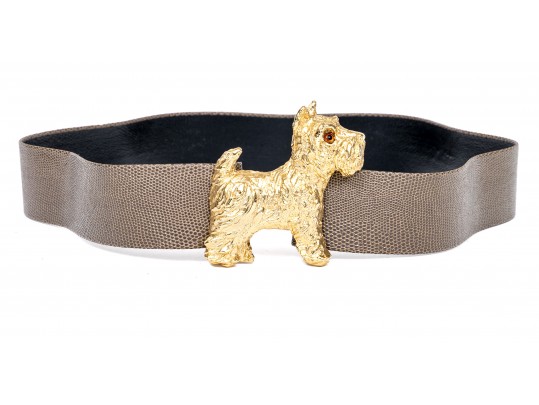 Mimi Din Vintage Scotty Dog Motif Belt Buckle, With Belt