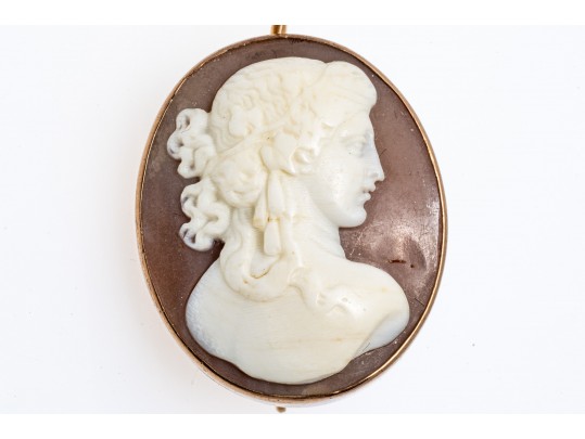 9k Gold Pretty Carved Cameo Drop Earrings With Simple Frames