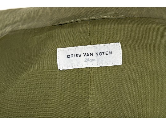 Dries Van Noten Green Cotton Belted Long Jacket, Size Large