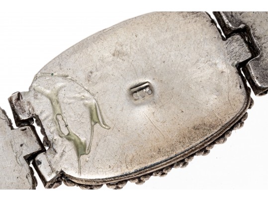 Sterling Silver Striking Southwestern Motif Turquoise And Coral Link Bracelet