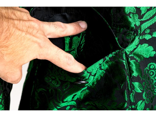 Burberry Luxurious Green Brocade Pattern Short Shacket, Size 4