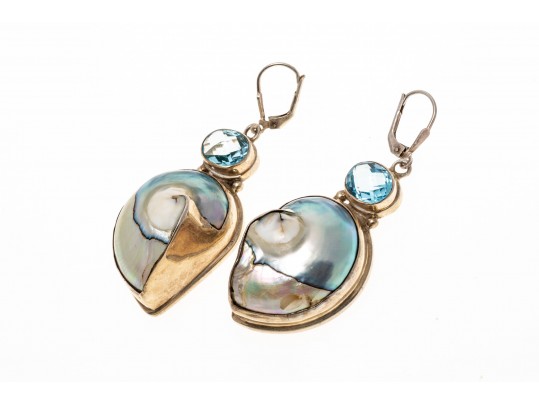 Sterling Abalone Shell And Topaz Pendant Earrings