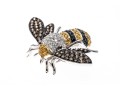 18k Striking Yellow Sapphire And White, Black And Cognac Diamond Bee Brooch