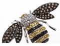 18k Striking Yellow Sapphire And White, Black And Cognac Diamond Bee Brooch