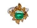 M. Christoff 18k Stunning Emerald, Yellow And White Diamond Cocktail Ring, Size 6.25+