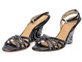 Valentino Garavini Extravagant, Dark Grey Strappy Wedge Sandals, Bejeweled, Size 40 1/2
