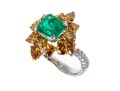 M. Christoff 18k Stunning Emerald, Yellow And White Diamond Cocktail Ring, Size 6.25+