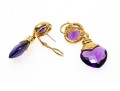 18k Yellow Gold Spectacular Chunky Amethyst Heart And Diamond Drop Earrings