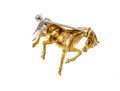 18k Yellow Gold Playful Horse Motif Animal Form Brooch With Diamonds