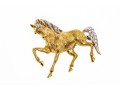 18k Yellow Gold Playful Horse Motif Animal Form Brooch With Diamonds