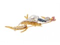 18k Yellow Gold Graceful Diamond Bird Brooch, App. 0.97 TCW