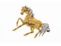18k Yellow Gold Playful Horse Motif Animal Form Brooch With Diamonds