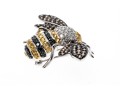 18k Striking Yellow Sapphire And White, Black And Cognac Diamond Bee Brooch