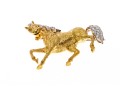 18k Yellow Gold Playful Horse Motif Animal Form Brooch With Diamonds