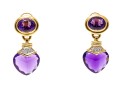 18k Yellow Gold Spectacular Chunky Amethyst Heart And Diamond Drop Earrings