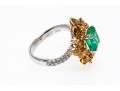 M. Christoff 18k Stunning Emerald, Yellow And White Diamond Cocktail Ring, Size 6.25+