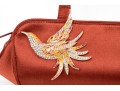 Vicini Impactful Dark Orange Satin Top Handle Bag And Matching Sandals, Size 40, Bird Motif Decorati