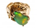 14kyg Striking Brutalist Handmade Ring With Green Opal Doublet Center, Size 6