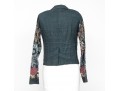 Dries Van Noten Blue Black Linen Embroidered Sleeve Jacket, Size 38
