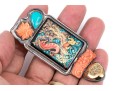 Amy Kahn Russell Sterling Silver Striking Sea Life Motif Brooch, With Coral And Turquoise