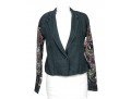 Dries Van Noten Blue Black Linen Embroidered Sleeve Jacket, Size 38