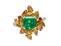 M. Christoff 18k Stunning Emerald, Yellow And White Diamond Cocktail Ring, Size 6.25+