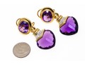 18k Yellow Gold Spectacular Chunky Amethyst Heart And Diamond Drop Earrings