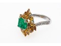 M. Christoff 18k Stunning Emerald, Yellow And White Diamond Cocktail Ring, Size 6.25+