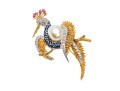 18k Yellow Gold Graceful Diamond Bird Brooch, App. 0.97 TCW