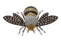18k Striking Yellow Sapphire And White, Black And Cognac Diamond Bee Brooch