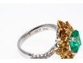 M. Christoff 18k Stunning Emerald, Yellow And White Diamond Cocktail Ring, Size 6.25+