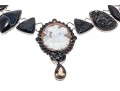 Margaret Thurman Magnificent Sterling, Cameo, Jet, Druzy And Smoky Quartz Necklace