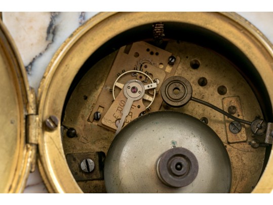 Antique 3 Piece French Bronze Dore & Veined Marble Garniture 