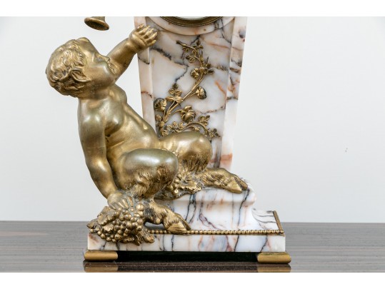 Antique 3 Piece French Bronze Dore & Veined Marble Garniture 