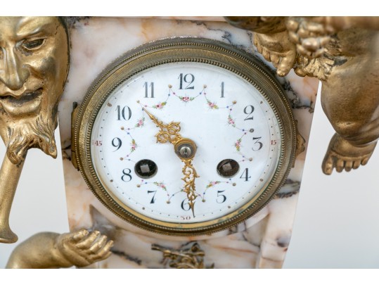 Antique 3 Piece French Bronze Dore & Veined Marble Garniture 