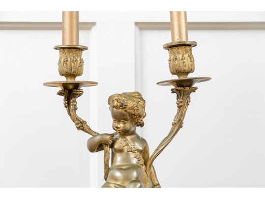 Antique 3 Piece French Bronze Dore & Veined Marble Garniture 