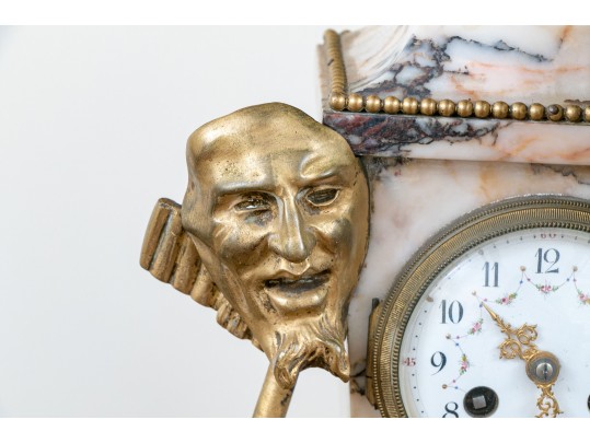 Antique 3 Piece French Bronze Dore & Veined Marble Garniture 