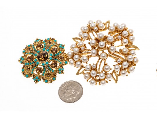 Colorful Fashion Necklaces, Brooches And Ring, Size 9