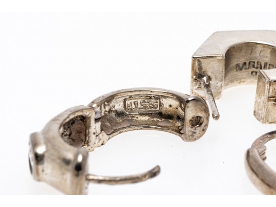 Lot Of Three Assorted Sterling Silver Pairs Of Hoop Earrings