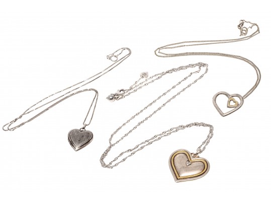 Three Sterling Heart Pendant Necklaes
