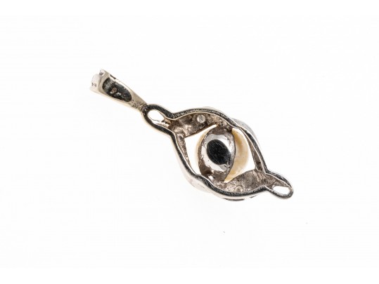 Single Cultured Pearl 14K White Gold Pendant With Diamond Accents