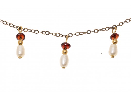 Gold Filled Pearl And Garnet Beaded Necklace